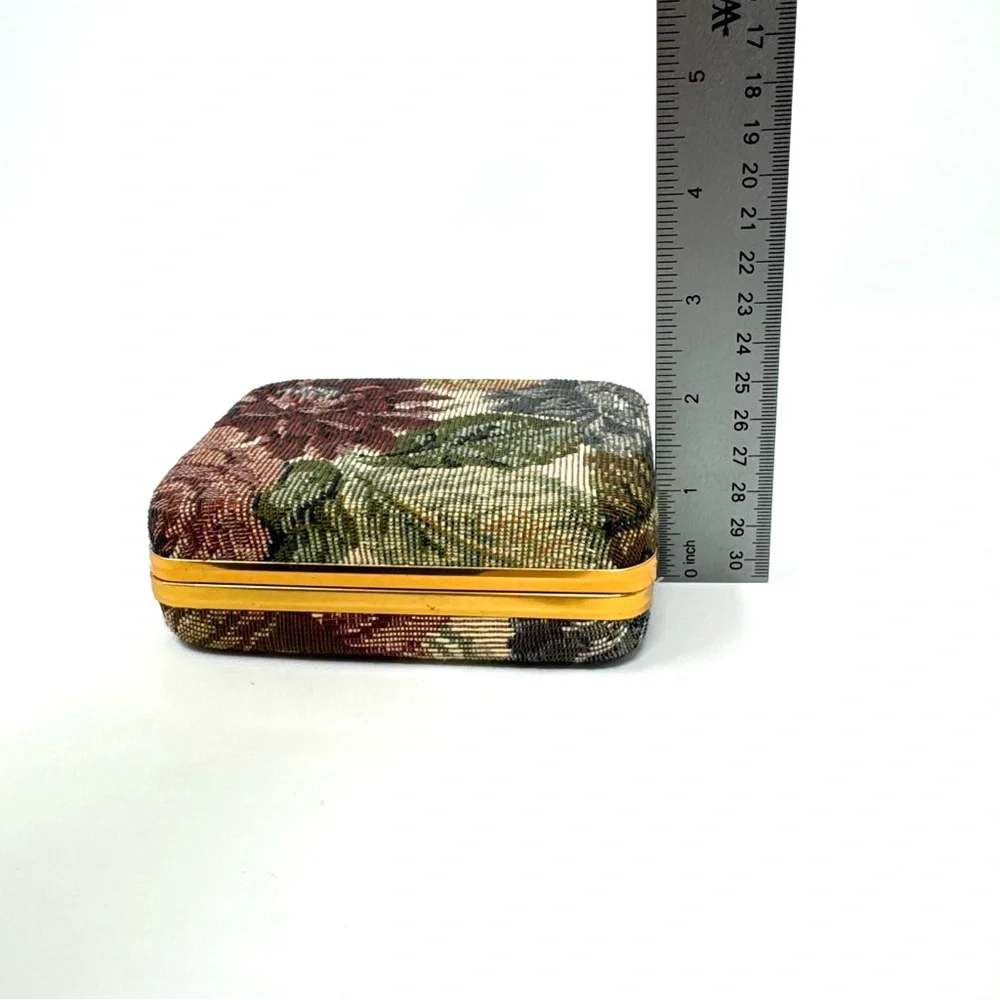 Vintage Floral Tapestry Hard Case Travel Jewelry Box with Necklace Pouch